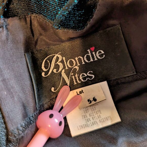 Vintage 1990s Blondie Nites Prom Dress Sequin Iridescent Whimsygoth Blue Jrs 5 - Picture 10 of 12